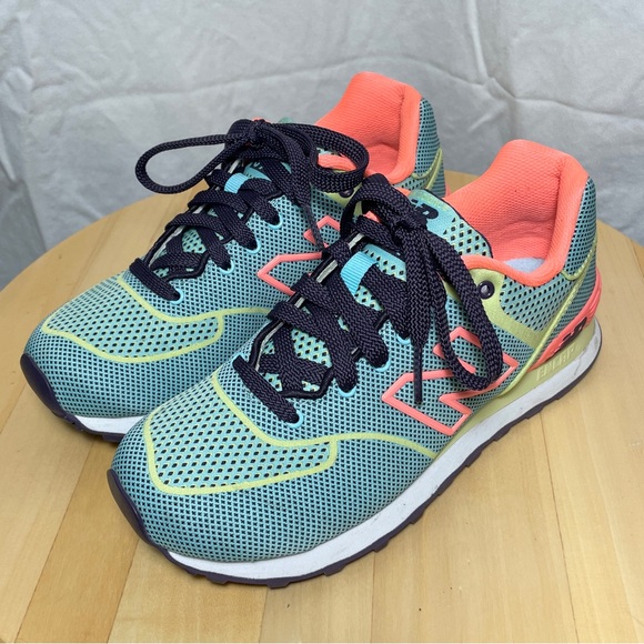 New Balance 574 Woven Teal Women’s Sneakers Shoes 5 35 Mint Green Fabric Neon - Picture 3 of 12